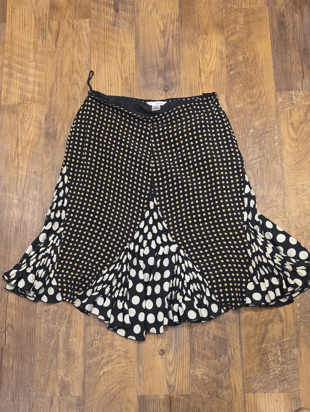 Polka Dot Flared Midi Skirt - Black/Cream